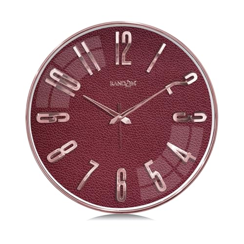 Image of RANDOM Sweep Silent Wall Clock, Non-Ticking Quartz Movement with 3D Foiling Numbers. (Burgundy)