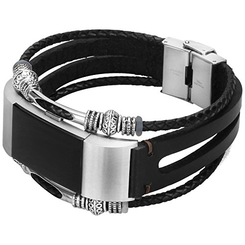 somoder For Fitbit Charge 2 Bands, Handmade Vintage Fashion Alloy Leather Bracelet for Fitbit Charge 2, Adjustable Size 5.5