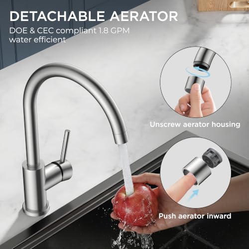 FORIOUS Kitchen Faucet, Brushed Nickel Commercial Modern Single Handle Faucet for Kitchen Sink, Stainless Steel High Arc with Deck Plate for 1 or 3 Hole, Suitable for Bar RV Camper Outdoor by FORIOUS - Used condition - Image 5