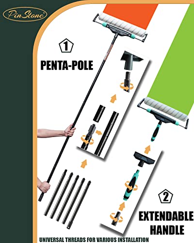 10Pcs Pinstone Large Paint Roller Kit,12"-18" Adjustable Roller Frame,Ergonomic Handle,1-5 Ft Adjustable Steel Extension Poles,3 Pcs 18" Nylon Roller Covers,Walls,Ceiling,Floors,Indoor,Outdoor Use #TOP3