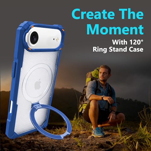 Image of AIBEX Transparent Back Cover Compatible for iPhone 17 Air| Mag-Saf Magnetic Ring Kickstand | Shockproof Dual Layer Military Grade Drop Protection Armor Case| Wireless Charging Support - Blue