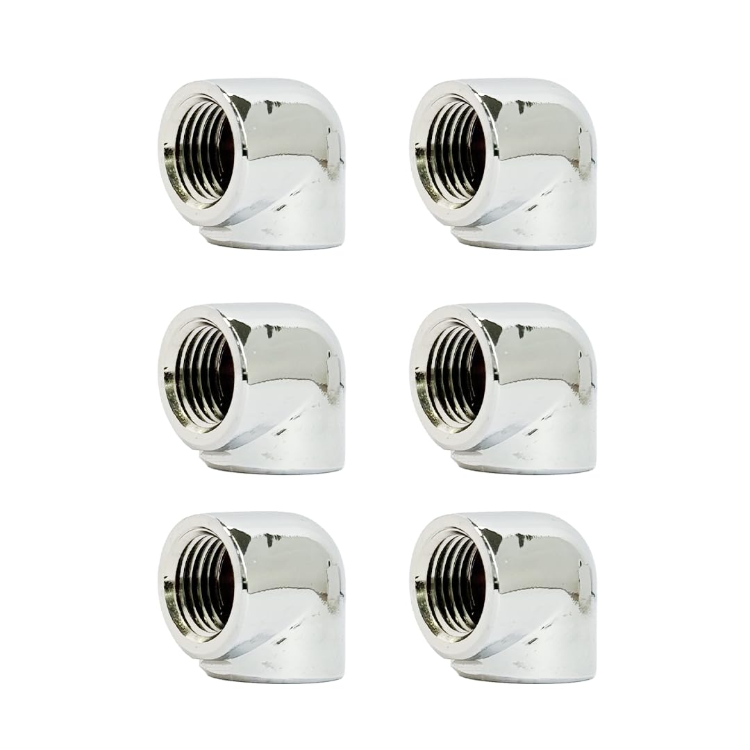 Dracaena.io 6-Pack G1/4 90° Elbow Fitting, F-F, Silver, Brass Water Cooling