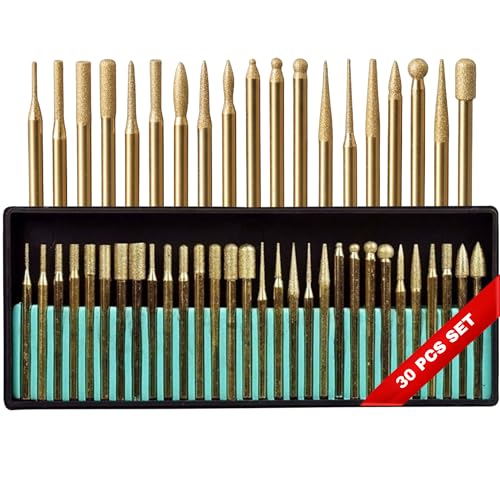 Drilax 30-Pc Rotary Tool Diamond Bits Set – 120 Grit Engraving & Carving Kit | Compatible with Dremel Tools | Diamond Drill Bits for Stone, Jewelry Making Tools & Supplies, Crafts, Etching