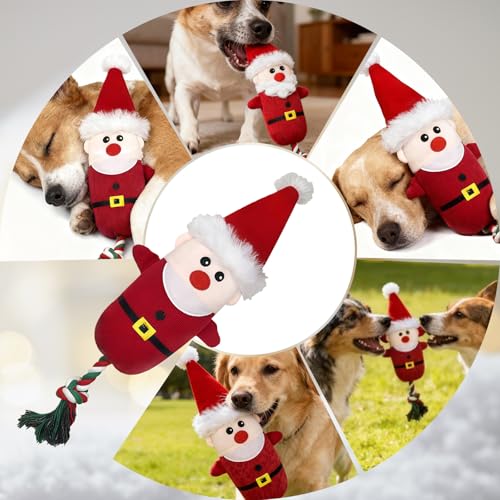 PIujsym Hundespielzeug Weihnachten, Kauspielzeug Hunde, Robustes & Interaktives Spielzeug für kleine bis große Hunde, Quietschendes Spielzeug zur Zahnreinigung, Ideal Dog Toys Geschenk zu Weihnachten