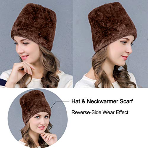 Conjunto de cachecol feminino e masculino de inverno, gorro com círculo, forro de lã reversível, gor