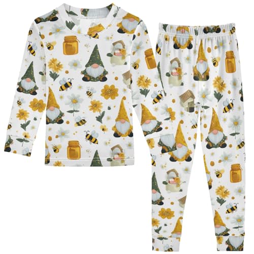 Pigsaly Pajama Set 2 Piece Flowers Honey Summer Gnomes Bees Pajama Sets Long Sleeve Pjs Sleepwear 3T