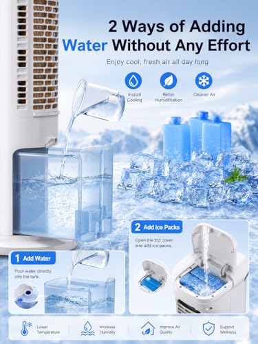 Image of Uthfy 41 Inch Swamp Cooler Air Conditioner, 3-in-1 Portable Air Conditioners with 4 Modes, 3 Speeds, 120 Oscillation, 4 Ice Packs, Removable Water Tank, Cooling Fans that Blow Cold Air with Remote
