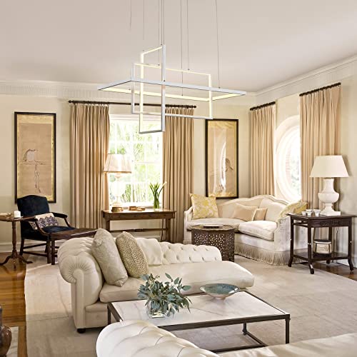 Leniure White Modern Square Cube Led Light Pendant Lamp Chandelier Lighting Fixture 34" Wide 16" Deep 20" High, Warm White 3000K #TOP5