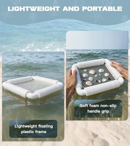 MyFunBBsdar Shark Tooth Sifter,Floating Sand Sifter with Anti-Lost Wrist Strap,Durable PVC Shark Teeth Sifter for Sea Shells,Fossil Hunting,Beach Treasure Hunting Essentials-White - 3