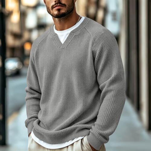 Men's Sweatshirts Waffle Knit Mens Crewneck Sweatshirt Colors Pullover Men - image 2