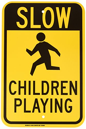 Panneau signalisation trafic slow children playing Brady 124435 jaune