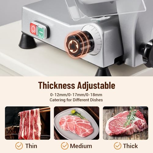 Commercial Meat Slicer 240W,Semi-Automatic Meat Cutter Equipped With Detachable Blades of 10in,Food Slicer with Sharpening Stone,0-12mm Adjustable Slice Thickness,for Home and Commercial Use