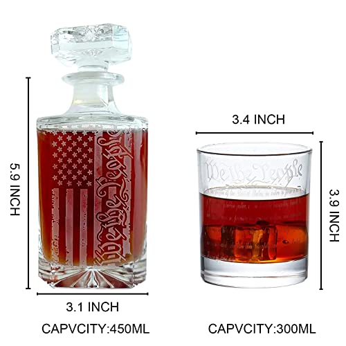 YJGS Whiskey Decanter Engraved We The People American Flag Decanter Set with 2 Glasses for Liquor Scotch Bourbon or Wine, Father's Day Patriotic Gift - Image 4