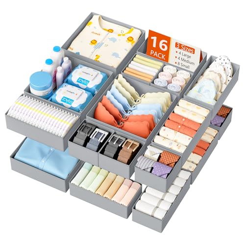 DIMJ Drawer Organizer Clothes - 16 Pack Baby Dresser Organizer
