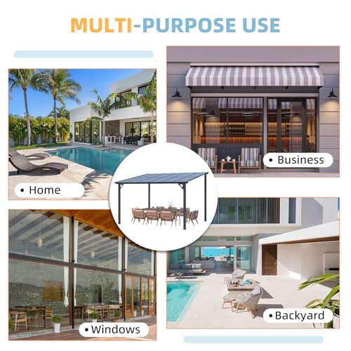 AECOJOY 26\' x 10\' Gazebo for Patio, Large Wall-Mounted Hard Top Lean-to Gazebo Pergola with Roof 10\' x 26\' on Clearance, Heavy Duty Patio Awnings for Decks, Backyard