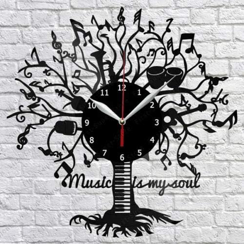 Music is My Soul - Reloj de pared de vinilo para decoración del hogar, hecho a mano, regalo de personalidad artística (tamaño 12 pulgadas, color