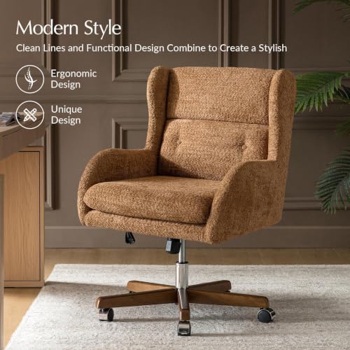 Image of HULALA HOME Modern Swivel Office Chair with Solid Wood Base, Caramel
