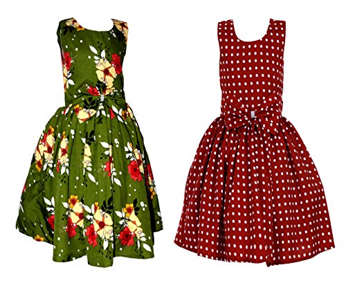 Image of Casual Frock for Baby Girls,Blue Printed and Olive Printed,Pack of 2