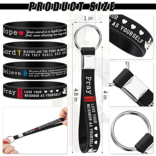 Image of Lewtemi 24 Pcs Christian Gift for Men Women Christian Keychain Bulk Church Bible Verse Religious Silicone Bracelet