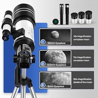 ESAKO Telescope for Kids & Adults, 70mm Portable Beginner Telescopes with 3 Eyepieces, Height Adjustable Tripod & Phone Adapter