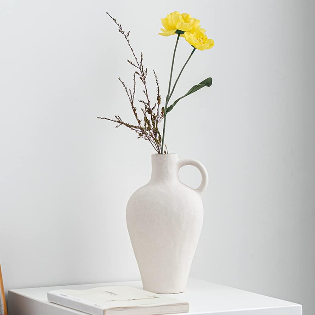 Handcrafted Ceramic White Vase,Antique Ceramic Vase,Creative Modern Home Decor,for Centerpieces, Kitchen, Office or Living Room,Vintage Pottery Gifts,Housewarming Gift,with Handle-Height 10”. - Image 3