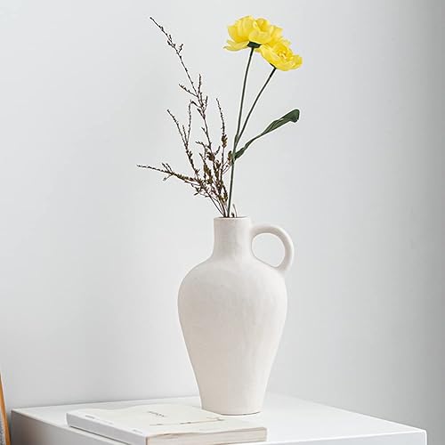 Miniatura 3 de Jarrón blanco de cerámica hecho a mano, jarrón de cerámica antiguo, decoración creativa y moderna del hogar, para centros de mesa, cocina, oficina o