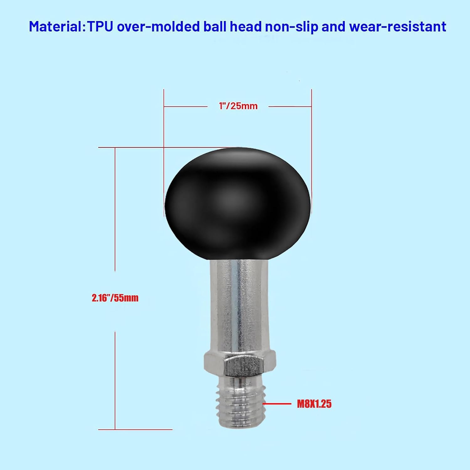 1'' Ball Mount Ball Adapter with M8 x 1.25mm Threaded Post Ball Mounts Compatible with RAM Mounts B Size 1 Inch Portale Screw Ball Head for Bike, Motorcycle,ATV,Rearview Mirror (M8)