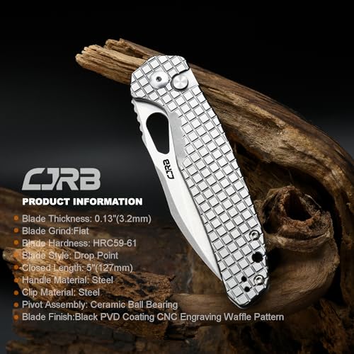 Image of CJRB Frack Pocket Knife, 3.9 inch AR-RPM9 Steel Blade PVD Coating Frag Pattern Steel Handle EDC Knife, Button Lock Knife for Outdoor Camping Gift, Stonewash (J1931)