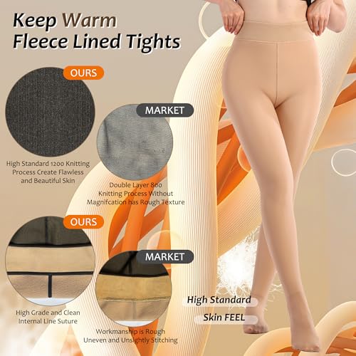 Image of Fleece Lined Tights Sheer Women,Fake Translucent Warm Pantyhose Leggings Sheer Thermal Tights for Women in Winter.