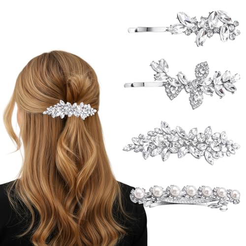 4 Pcs Rhinestone Hair Clips Leaf Flowers Wedding Hair Pins Hair Barrettes