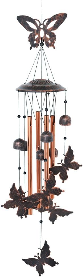 BLESSEDLANDButterfly Wind Chime-4 Hollow Aluminum Tubes -5 Wind Bells 7 Butterflies-Wind Chime with S Hook for Indoor and Outdoor