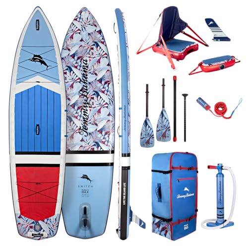 Image of ISLE 2in1 Kayak & Paddle Board Bundle - Stand Up Paddle Board & Kayak, Incl. Seat, Paddle, Pump, Bag, 11.6 x 35.5 x 6 in - max. 425 lbs