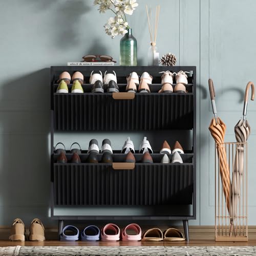 Shoe Cabinet Storage,Modern Freestanding Organizer with 2 Flip Dr...