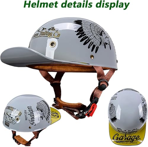 Image of Baseball Motorcycle Half Helmet DOT Approved for Adults Universal Hat Style Helmet with Adjustable Quick Release Buckle Fits Bicycle Cruiser Scooter