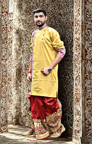 Image of Pure Cotton Full Sleeves Kurta with dupion silk Dhoti pant set (701)