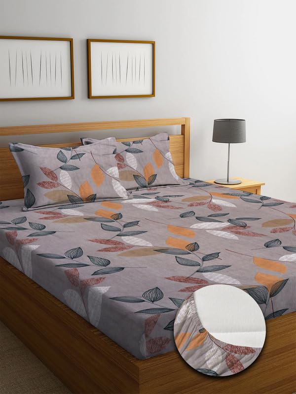 Image of NHD HOME Premium Cotton 220 TC Elastic Fitted Printed Bedsheets with 2 Pillow Covers,Double /King Bed with All Around Elastic Wrinklefree Supersoft Breathable |Size-78 x72+10 inches,Black Grey White