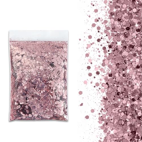 SHUOHONG 100g Purpurina Cara Festival, 3 Tamaños Mezclados Glitter Maquillaje, Brillantes para la Cara, Purpurina Pelo, Brillo Uñas para Manualidades Brillante Decoración Festival (Rosa Oscuro)
