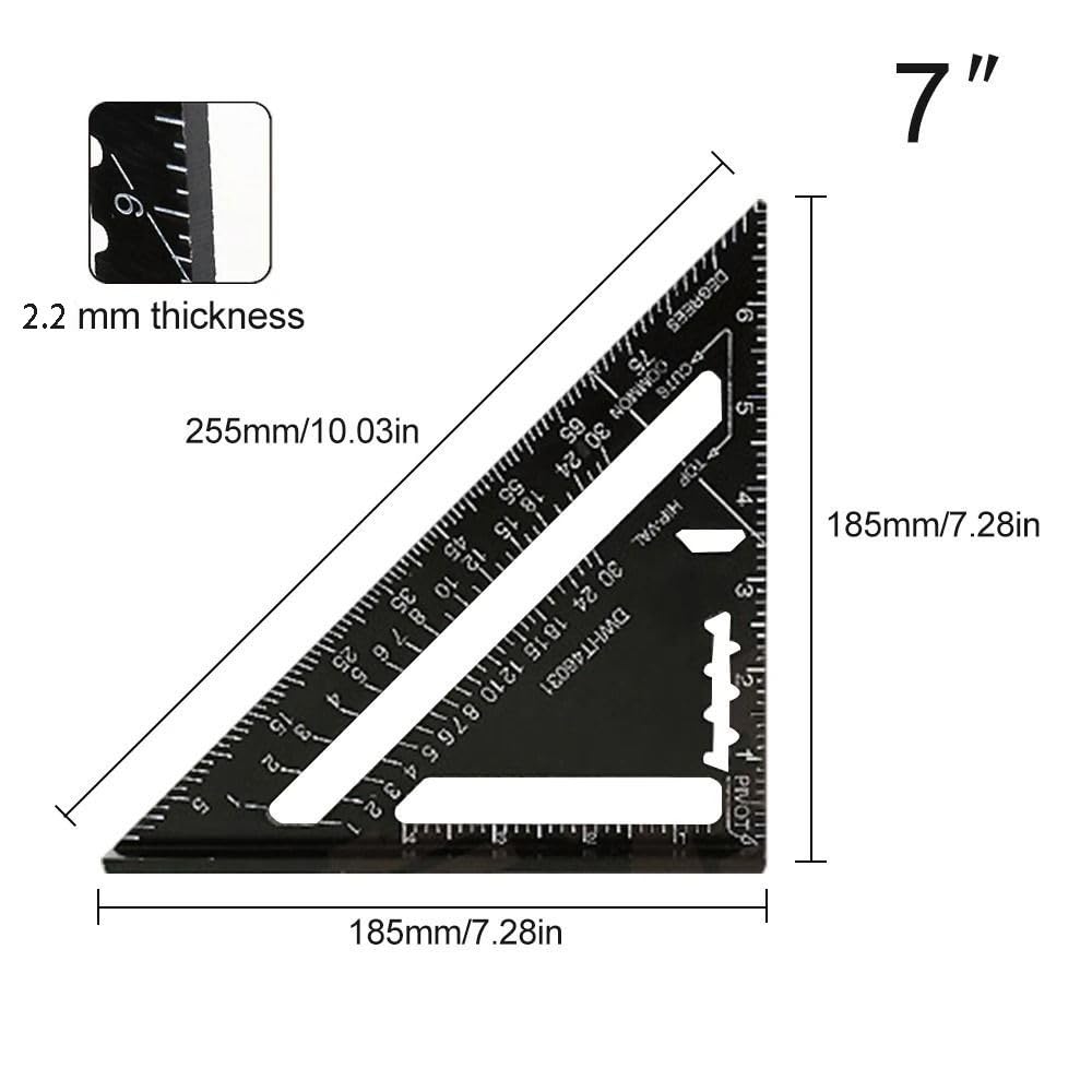 7 Inch Triangle Ruler Aluminum Alloy Carpenter Tool with Metric and Imperial Markings for Woodworking and Construction - Image 3