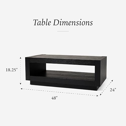 Miniatura 3 de Maven Lane Artemis Mesa de Café – Mesa Rectangular de 45 cm con Almacenamiento – Madera Sólida Negra – Ideal para Sala de Estar y Salón