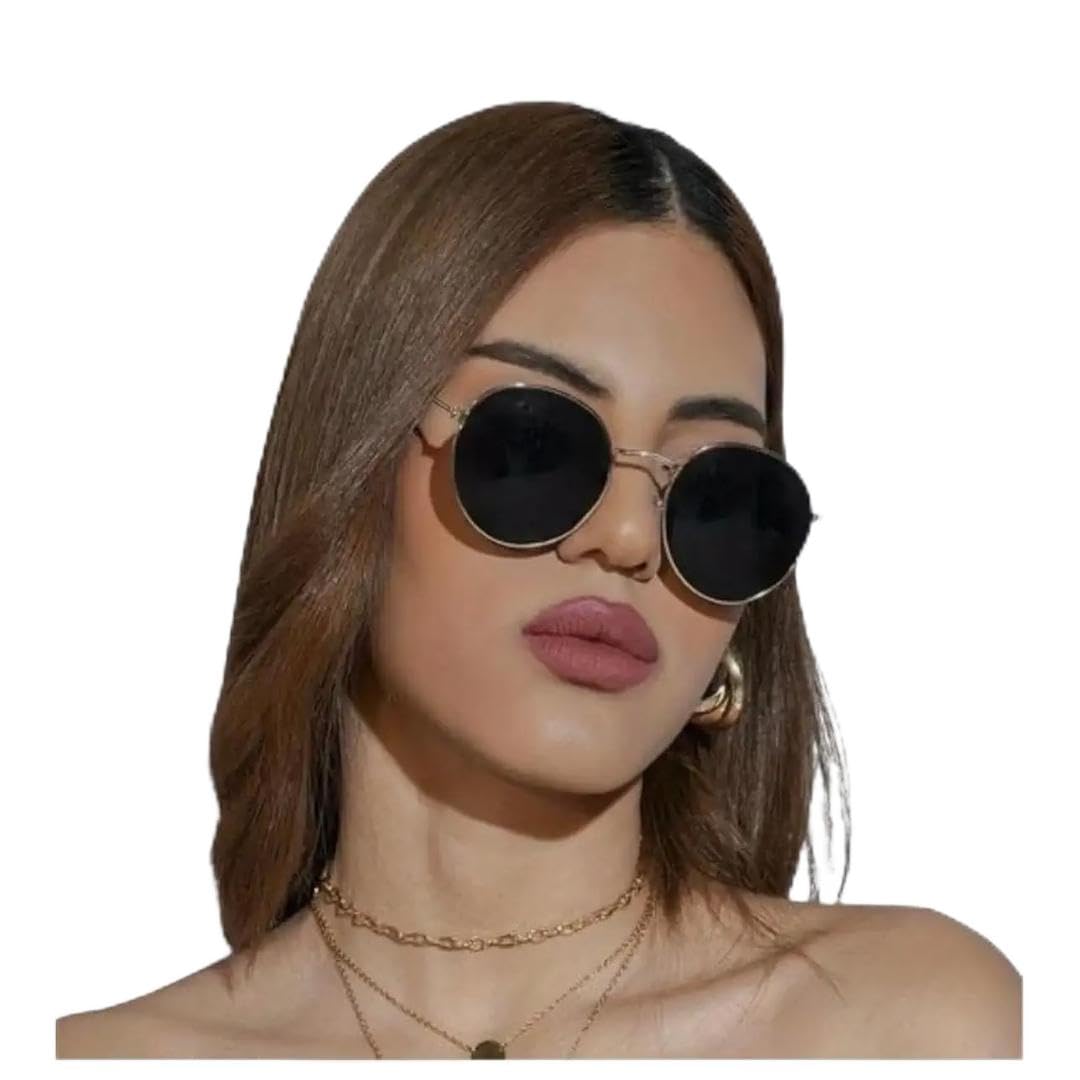 Spex point Round shape Sunglasses for men and women silver Metal Frame, Black Lens, Retro Style-image-49