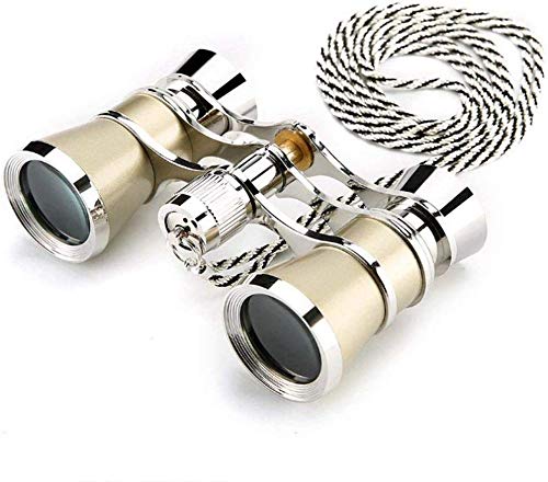 Opera Glasses Binoculars 3X25 Theater Glasses Mini Binocular Compact Lightweight with Handle for Adults Kids Women in Musical Concert (Gold with Chain)