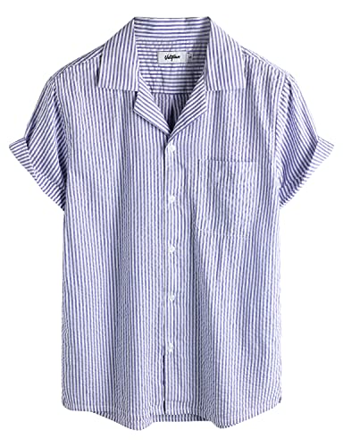 Image of VATPAVE Mens Striped Summer Shirt Casual Button Down Short Sleeve Beach Shirts Cotton Shirts for Men