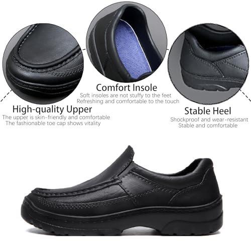Men's Leather Slip-on Loafers Warm Fur Lined Waterproof Round Toe Comfort Soft Bottom Arch Support Casual Shoes Light Work Driving Walking Shoes2