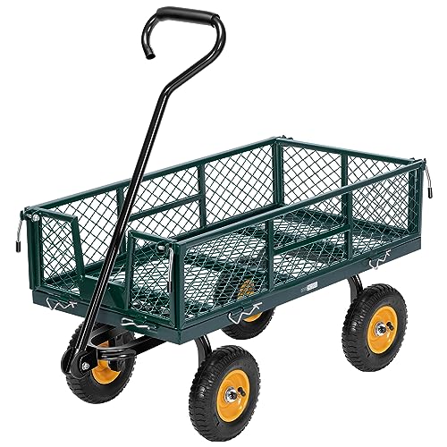 VIVOHOME Heavy Duty 550 Lbs Capacity Mesh Steel Garden Cart Folding Utility Wagon with Removable Sides (Green)