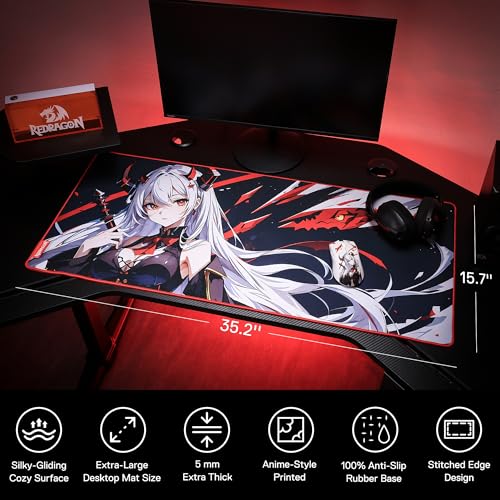 Redragon EISA P047S Anime Gaming Mouse Pad - Smooth Lycra Surface, Anti-Slip Rubber Base, Spill-Resistant, Durable 5mm Thick Design, 13 x 10 inches, Black - Image 3