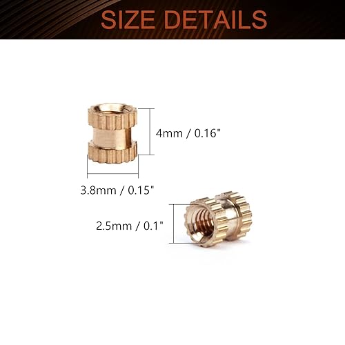 Miniatura 2 de MroMax Tuercas de inserción moleteadas M2.5, rosca hembra M2.0.197x0.157x0.150 in Tuercas de incrustación de cobre métricas a través de roscado
