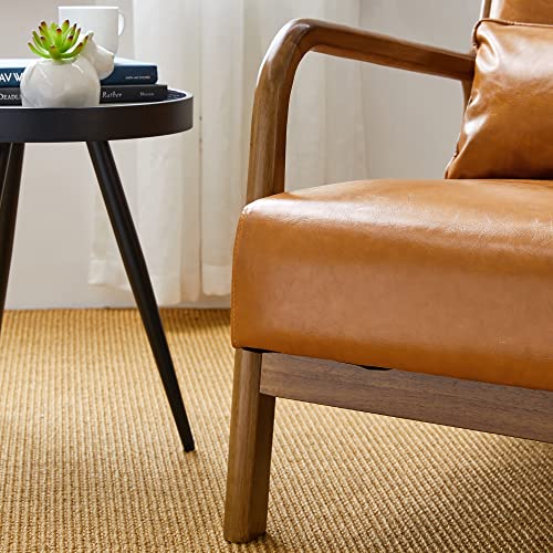 Glitzhome 2 Set Mid Century Yellowish Brown Accent Armchair, Single Reading Armchair Pu Leather Lounge Chair With Walnut Ruberwood Frame #TOP6