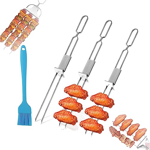Szaszłyki do grilla ze stali nierdzewnej, zestaw 3 suwaków, idealne do grillowania na świeżym powietrzu, imprezy przy grillu, łatwe gotowanie, trwałe i wygodne narzędzia do szaszłyków, do idealnie