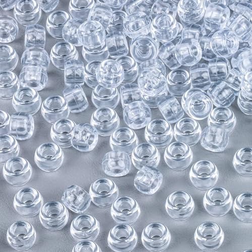 1000+ Pcs Pony Beads Bulk - Sukh 6x9 mm Plastic Bracelet Crystal White Clear Beads for Bracelets Making Hair Braids DIY Crafts Key Chai Making Home Decor