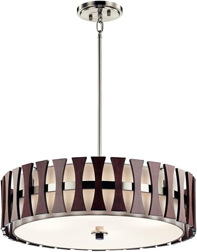 Miniatura 3 de Kichler Cirus - Colgante convertible de 4 luces de 12 pulgadas con vidrio templado grabado y lino blanco en color castaño rojizo